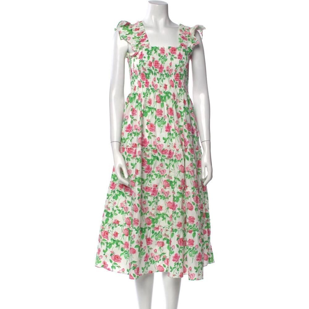 Hill House Home Ellie Nap Dress Xs Pink Rose Floral Ruffle Sleeves Cotton Blend